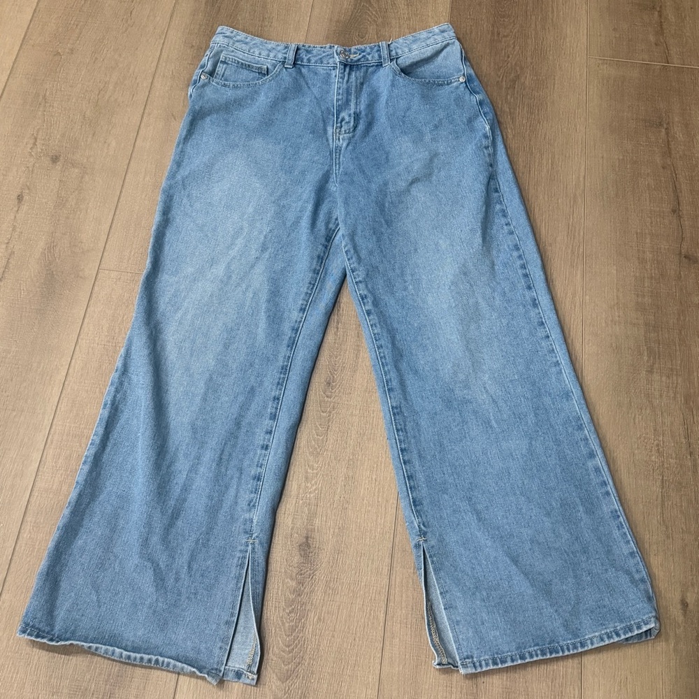 HH Los Angeles Blue Jeans Split Ankles 30x27.5 Flared Wide Baggy Barrel Stretchy - Picture 2 of 10